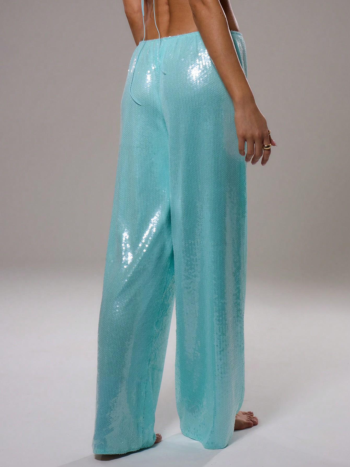 SHEIN NIEBIESKIE SPODNIE CEKINY S09__L