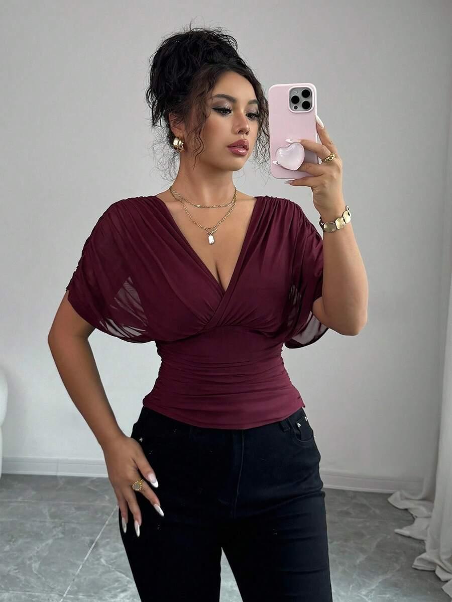 ELENZGA CZERWONA BLUZKA V-NECK S06__L