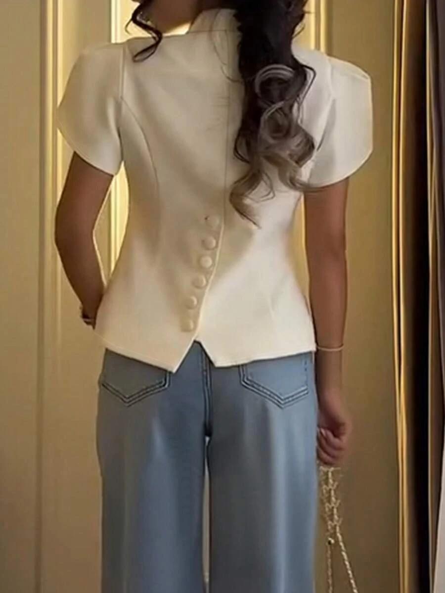 SHEIN BIAŁA BLUZKA KRÓTKI RĘKAW S06__L