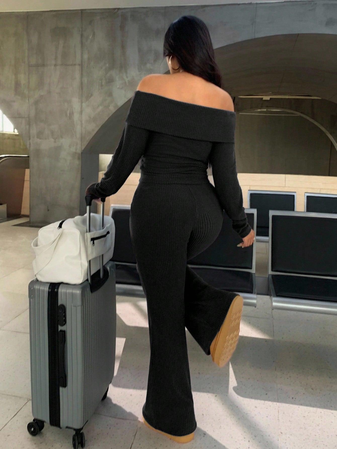 SHEIN CZARNY KOMPLET BLUZKA SPODNIE S06__XXL