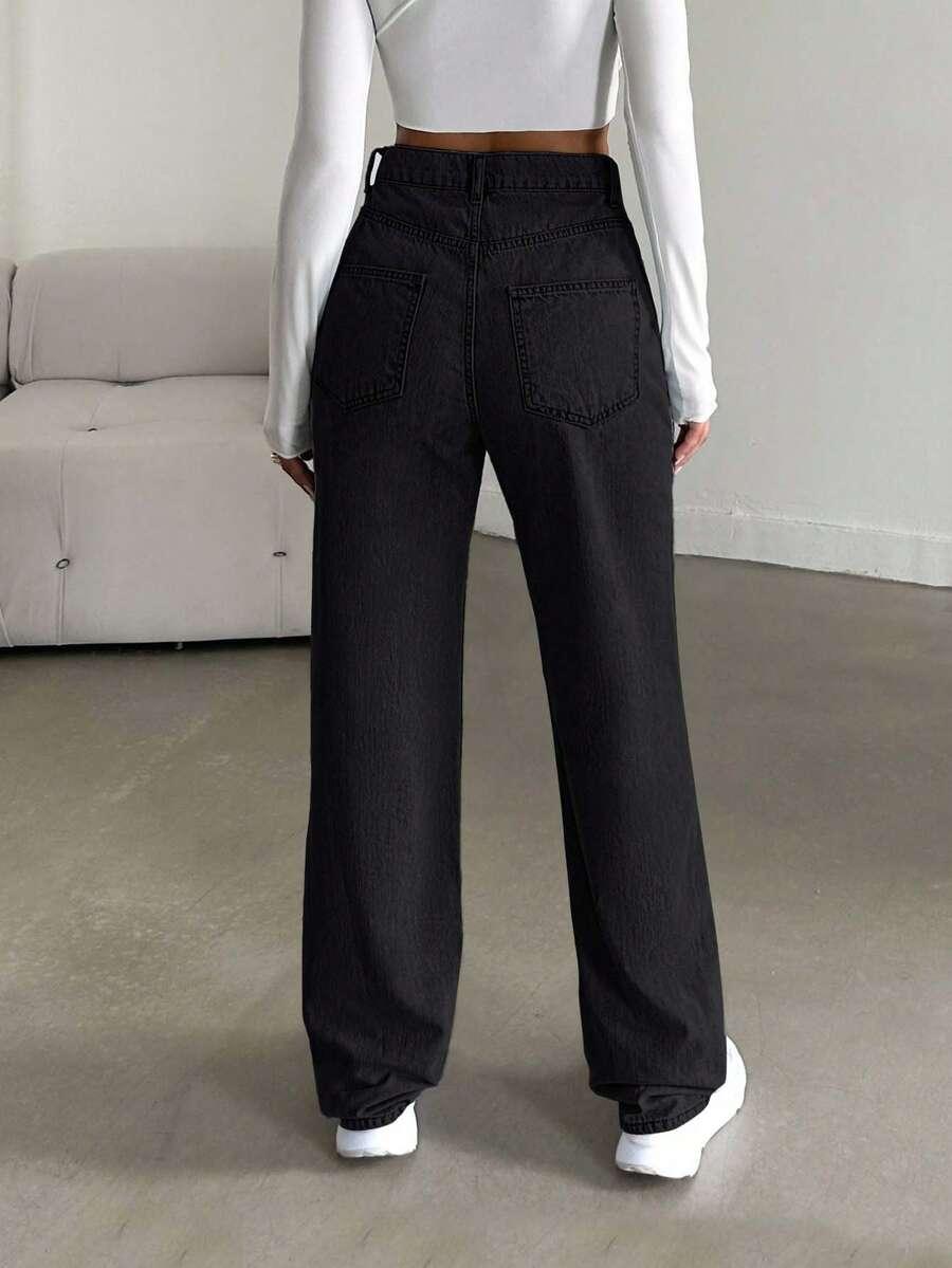 SHEIN CZARNE SPODNIE JEANS PROSTA NOGAWKA S06__S