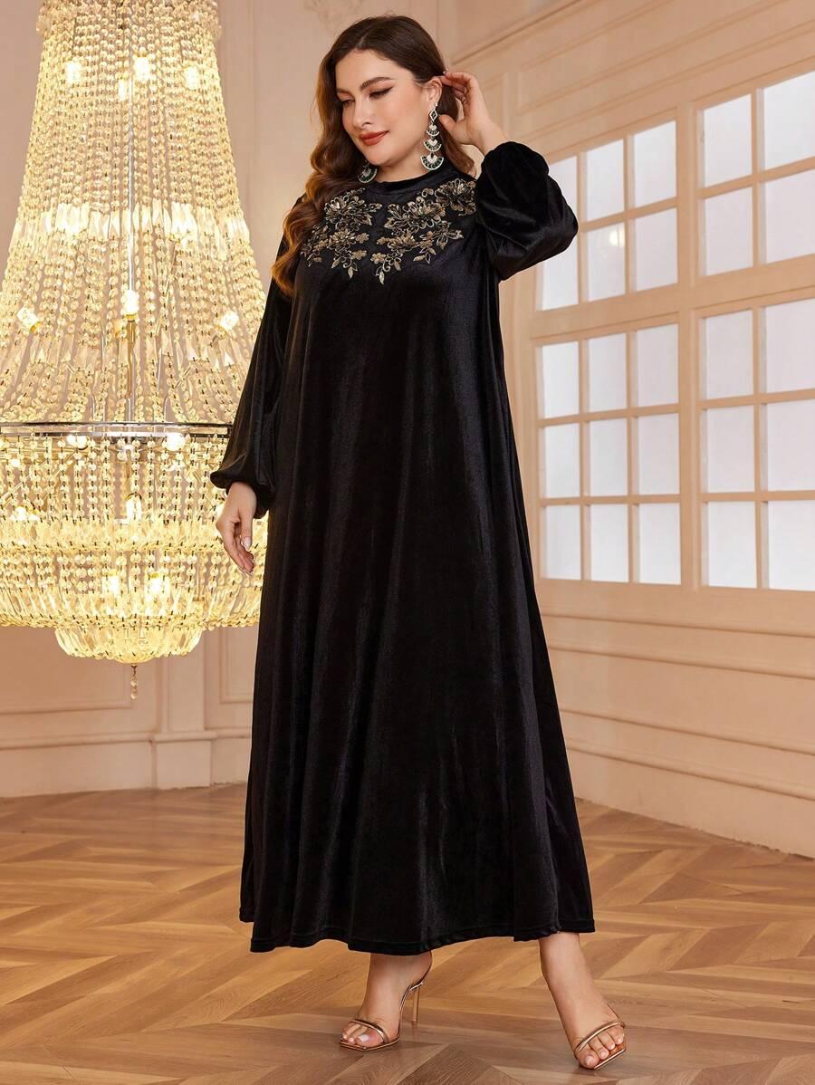 AL NAJMA CZARNA MAXI SUKIENKA ZDOBIENIE CEKINY HAFT KWIATY PK01__46
