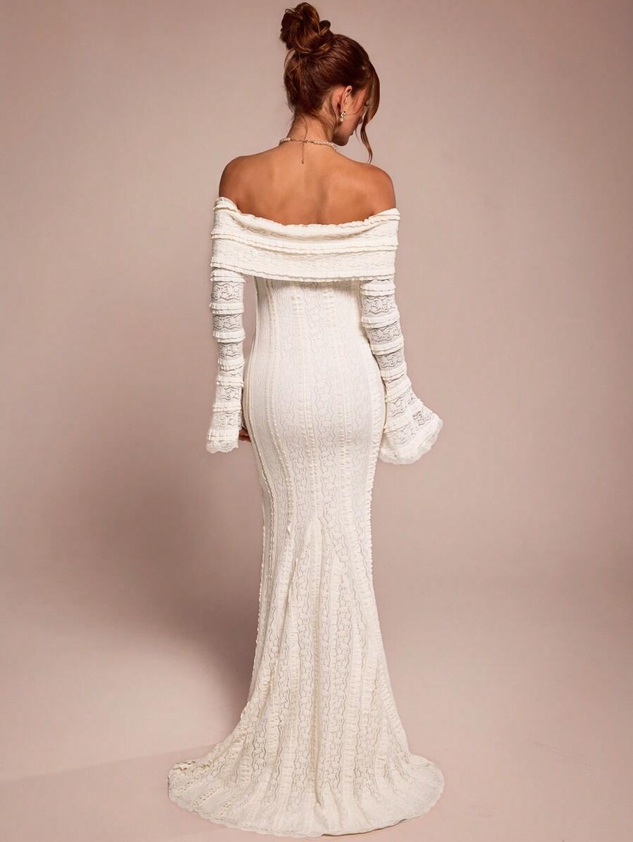 SHEIN BIAŁA SUKIENKA MAXI KORONKA S06__L