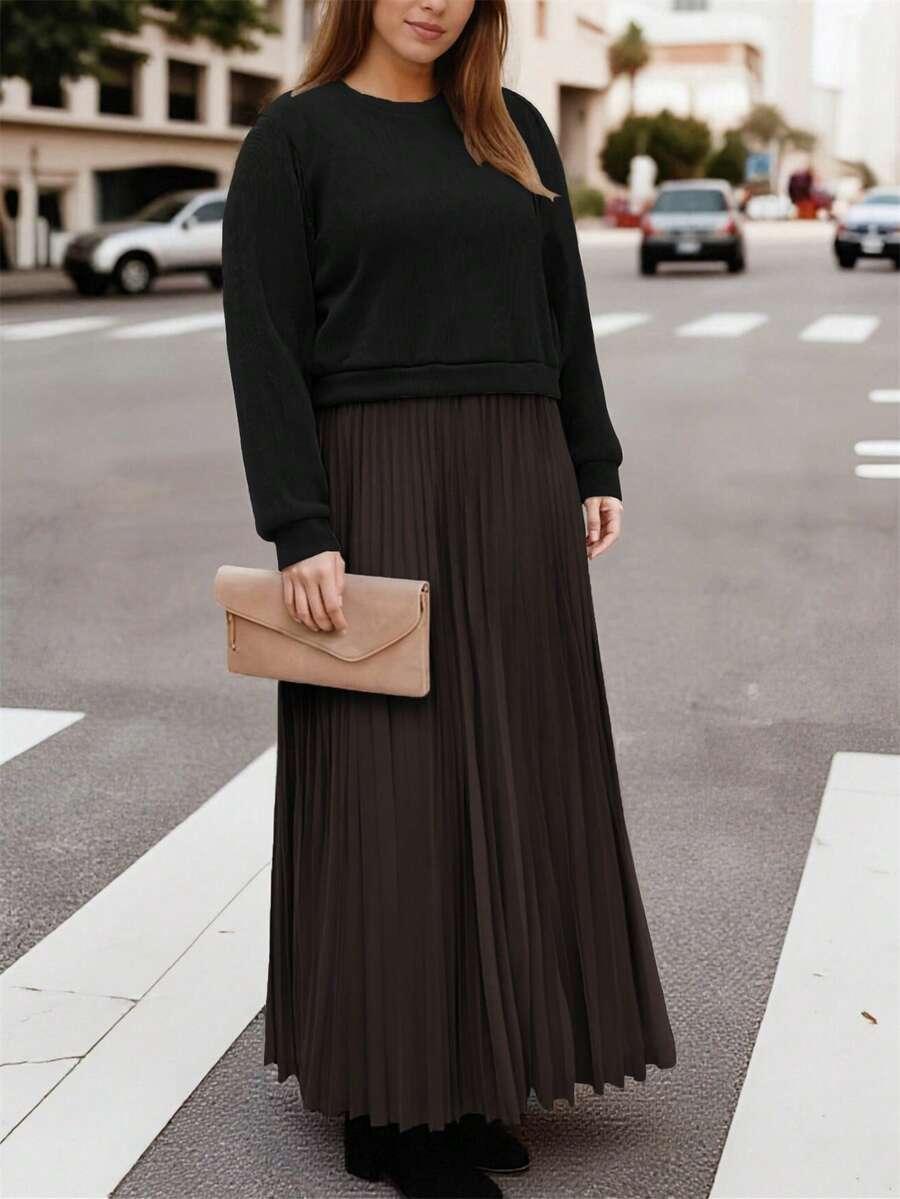 SHEIN SUKIENKA ŁĄCZENIE PLISY KONTRAST S06__50