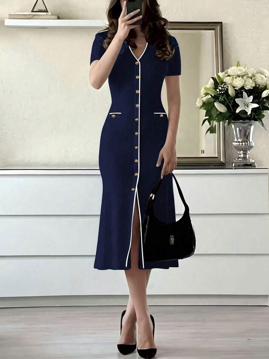 SHEIN GRANATOWA SUKIENKA GUZIKI S06__M