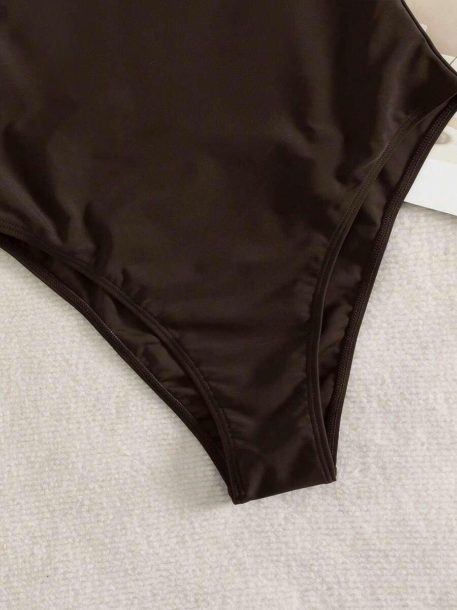 SHEIN BRĄZOWY JEDNOCZĘŚCIOWY STRÓJ KĄPIELOWY S09__L