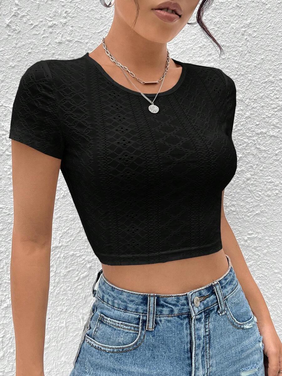 SHEIN CZARNA BLUZKA KRÓTKI RĘKAW S06__M