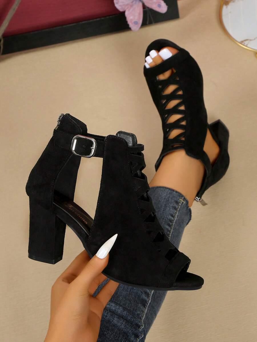 SHEIN CZARNE SANDAŁY NA OBCASIE S06__39,5