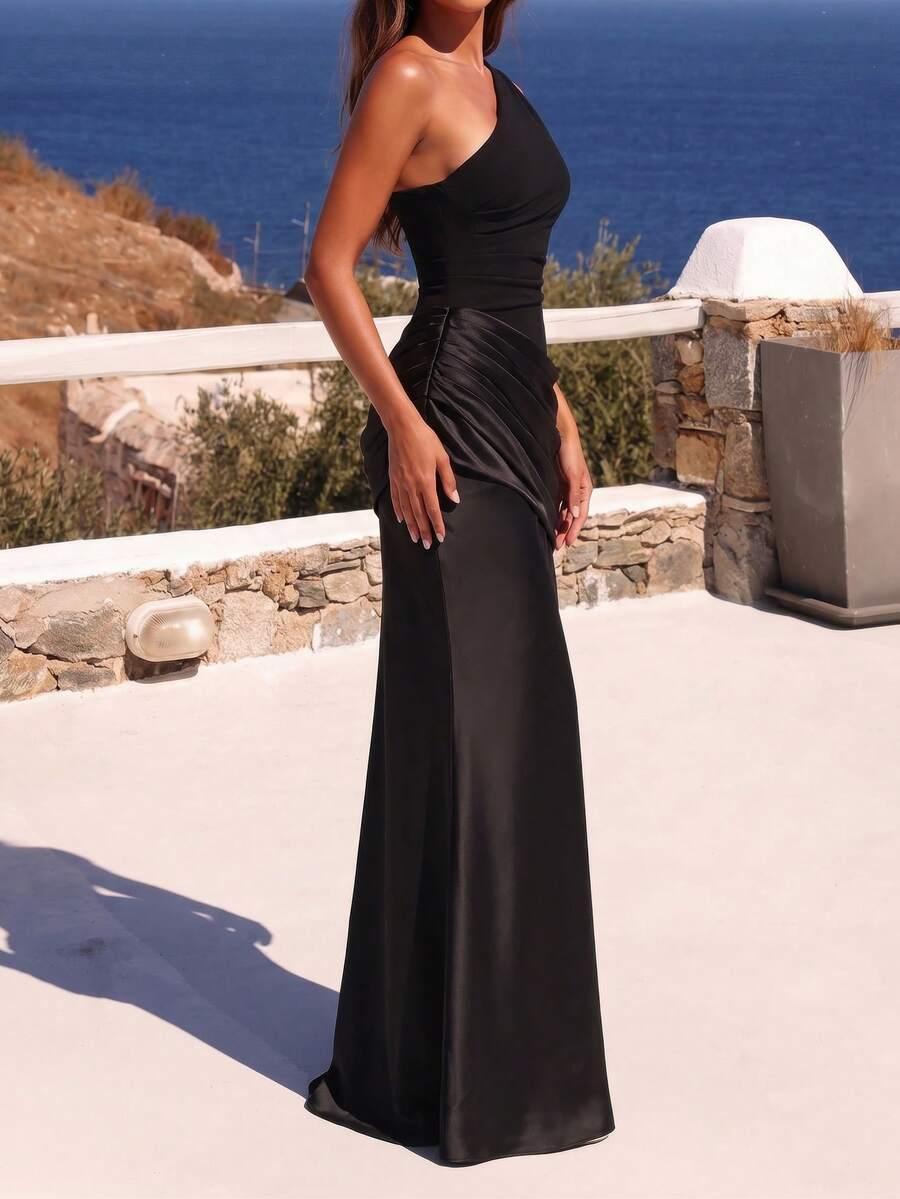 SHEIN CZARNA MAXI SUKIENKA NA JEDNO RAMIĘ S06__S