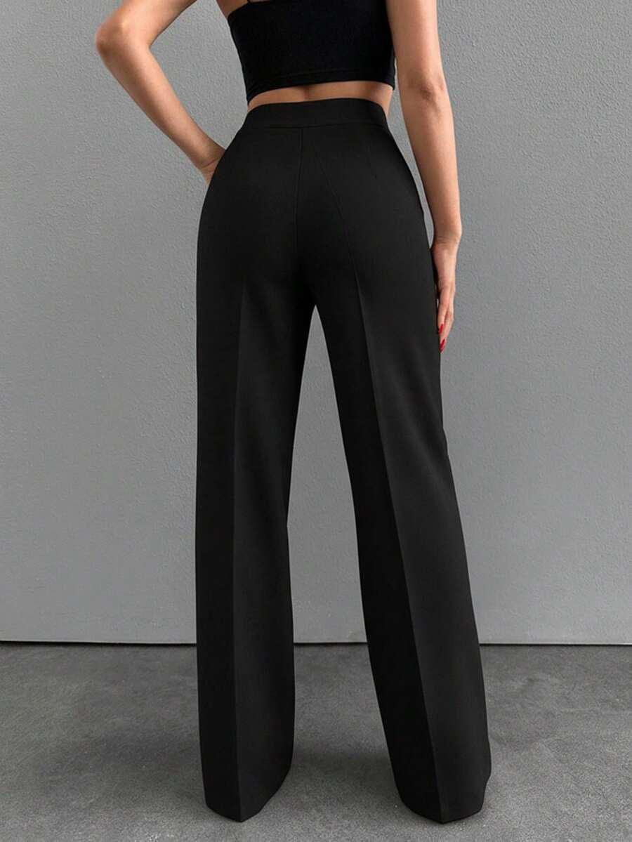 SHEIN CZARNE PROSTE SPODNIE WYSOKI STAN S06__XS
