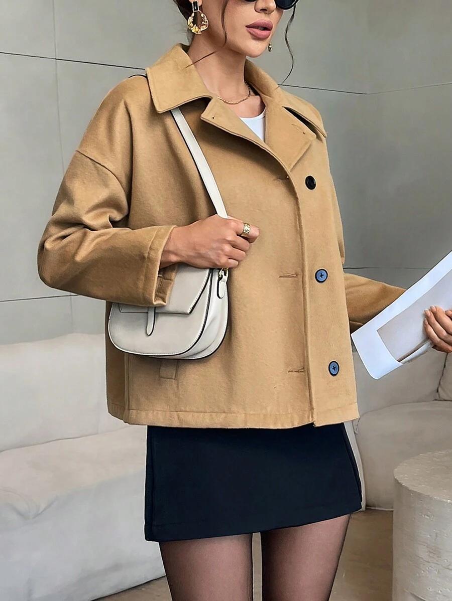 SHEIN KLASYCZNY PŁASZCZ JEDNORZĘDOWY W01__S
