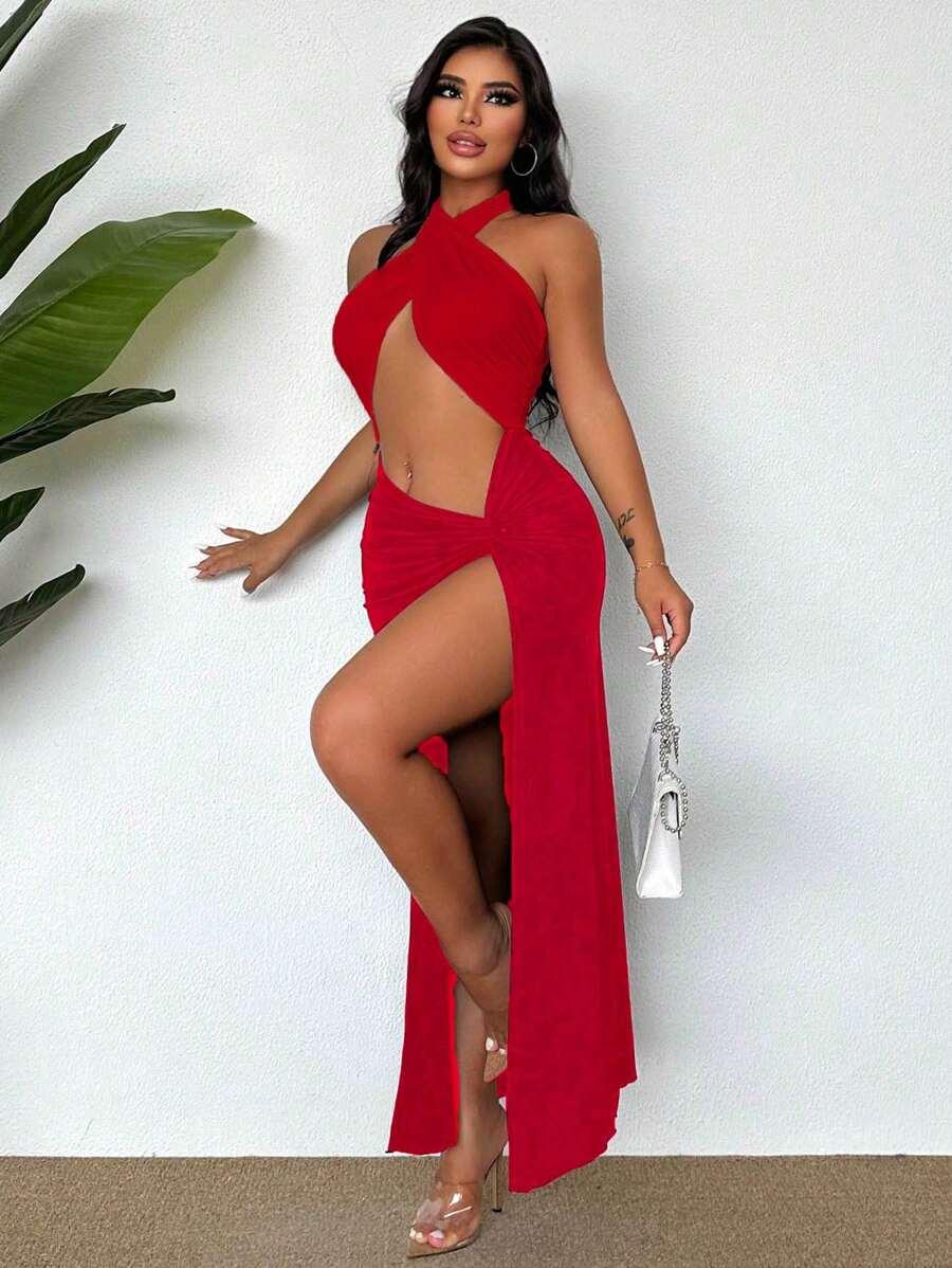 SHEIN CZERWONA MAXI SUKIENKA S06__M