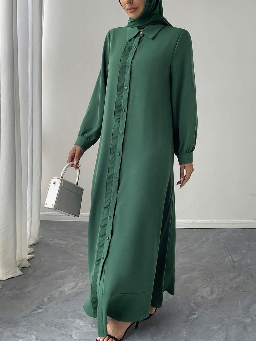 SHEIN ZIELONA MAXI SUKIENKA DŁUGI RĘKAW S06__L