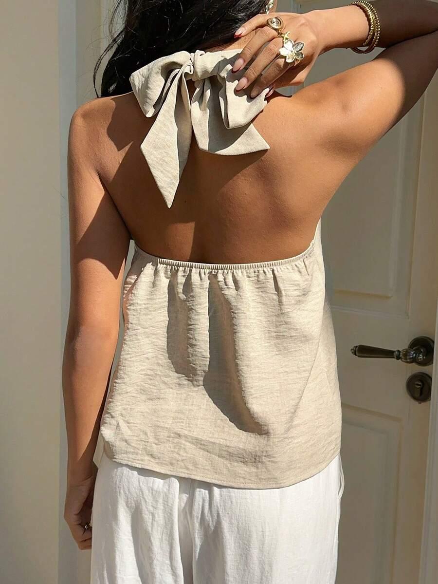 SHEIN BEŻOWY TOP WIĄZANIE PK01__L