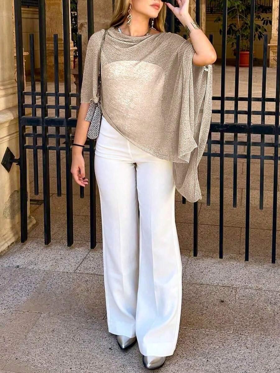 SHEIN BEŻOWY ASYMETRYCZNY SWETER S06__XS