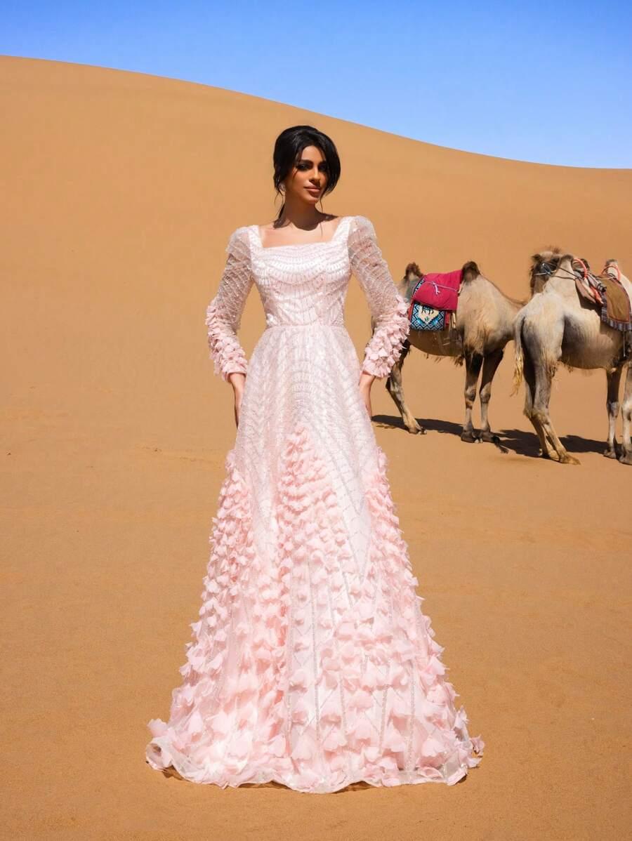 SHEIN RÓŻOWA MAXI SUKIENKA ZDOBIENIE S06__M
