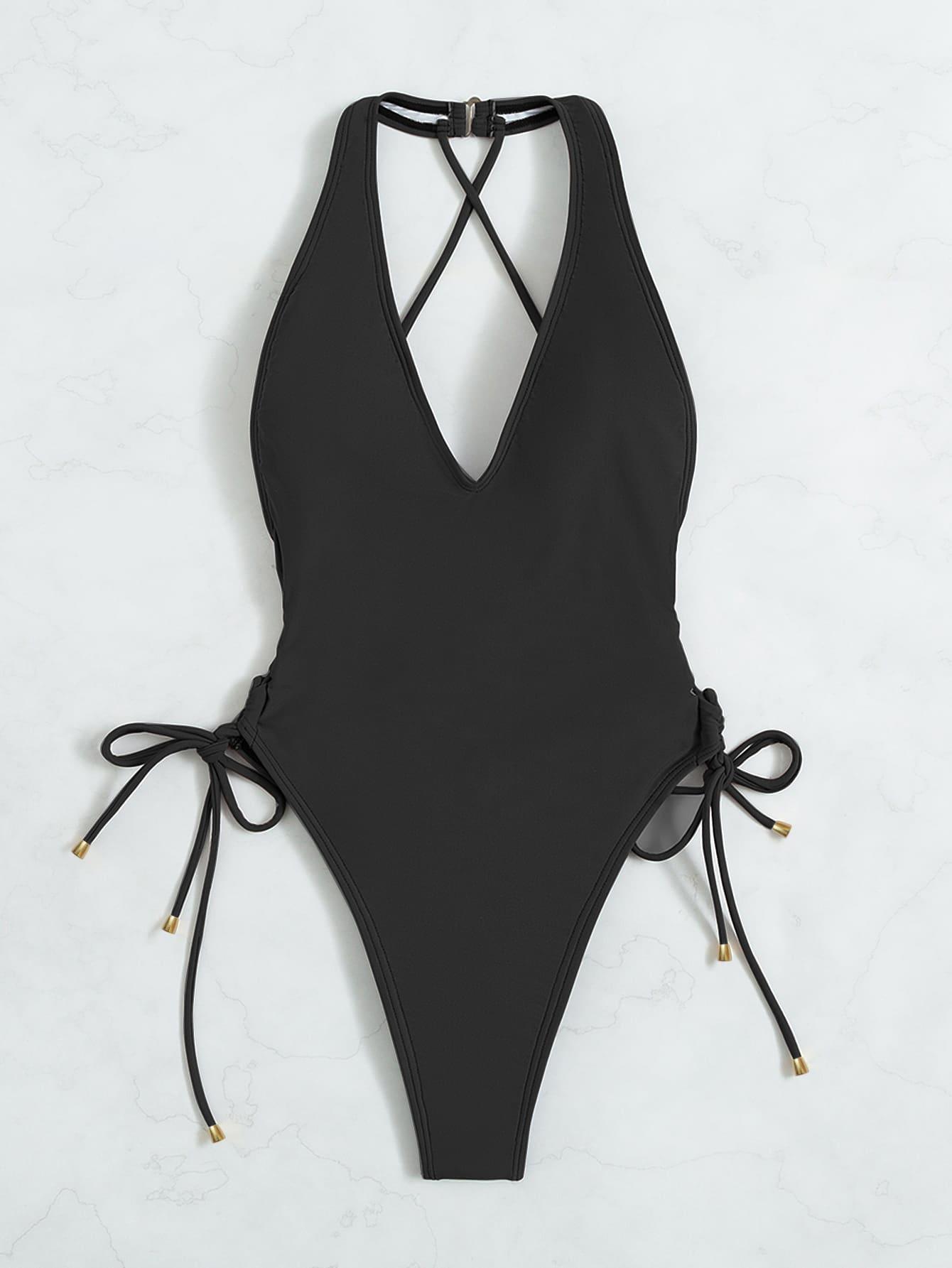 SHEIN CZARNY JEDNOCZĘŚCIOWY STRÓJ KĄPIELOWY S09__S