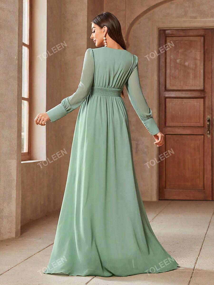 SHEIN ZIELONA MAXI SUKIENKA DŁUGI RĘKAW S06__S