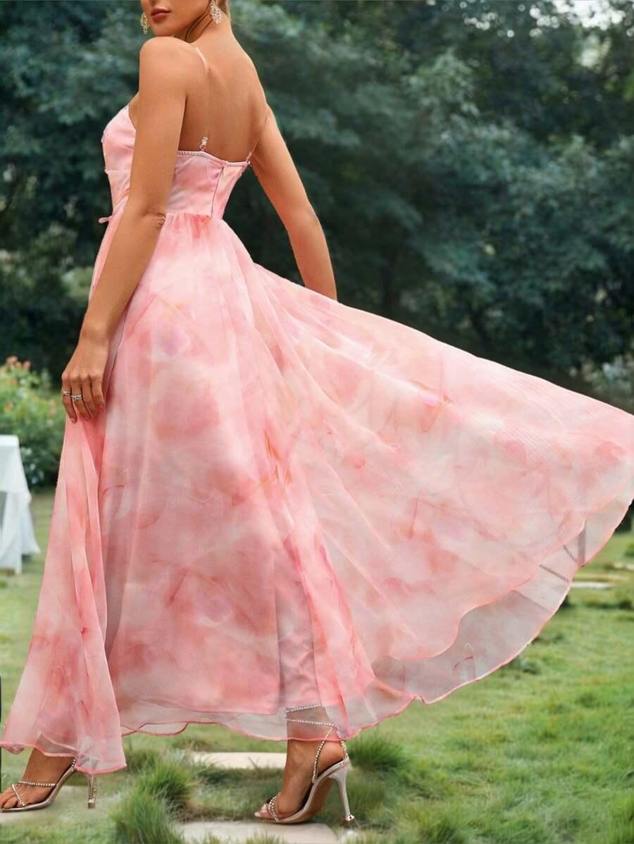 SHEIN RÓŻOWA MAXI SUKIENKA NA RAMIĄCZKACH S06__XXL