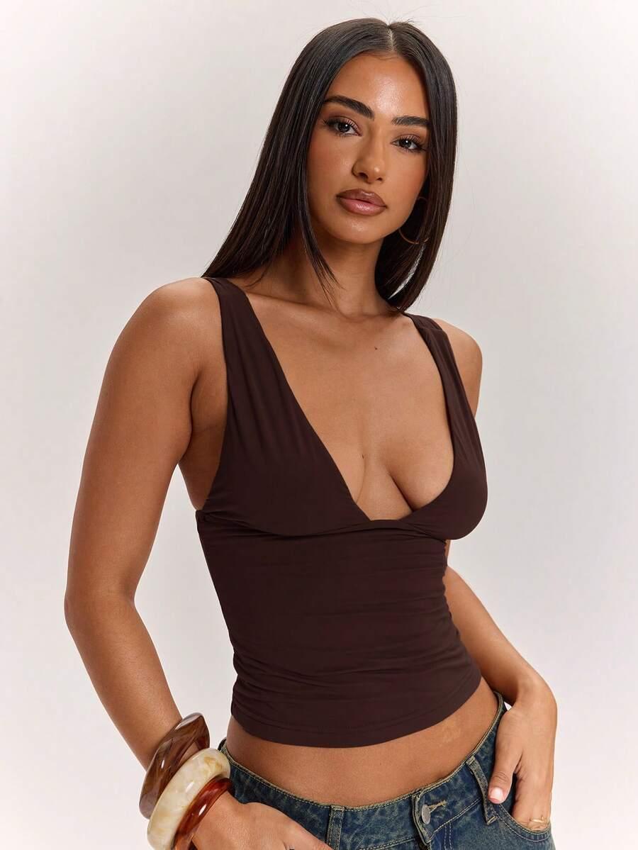 SHEIN BRĄZOWY TOP NA RAMIĄCZKACH S09__S