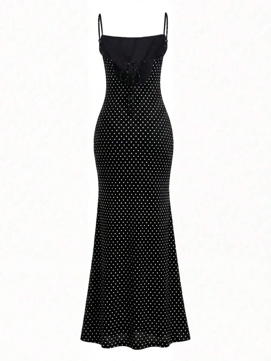 SHEIN CZARNA MAXI SUKIENKA WZÓR GROSZKI S06__M