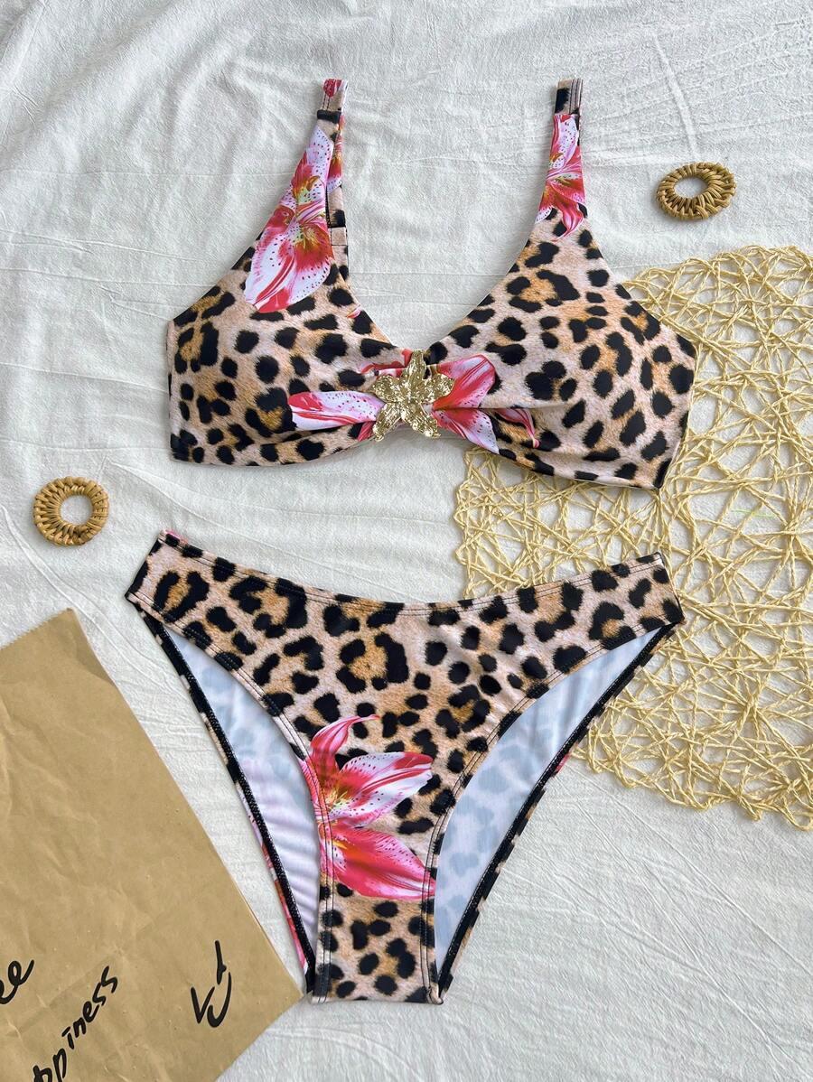SHEIN DWUCZĘŚCIOWY STRÓJ KĄPIELOWY ANIMAL PRINT S09__L