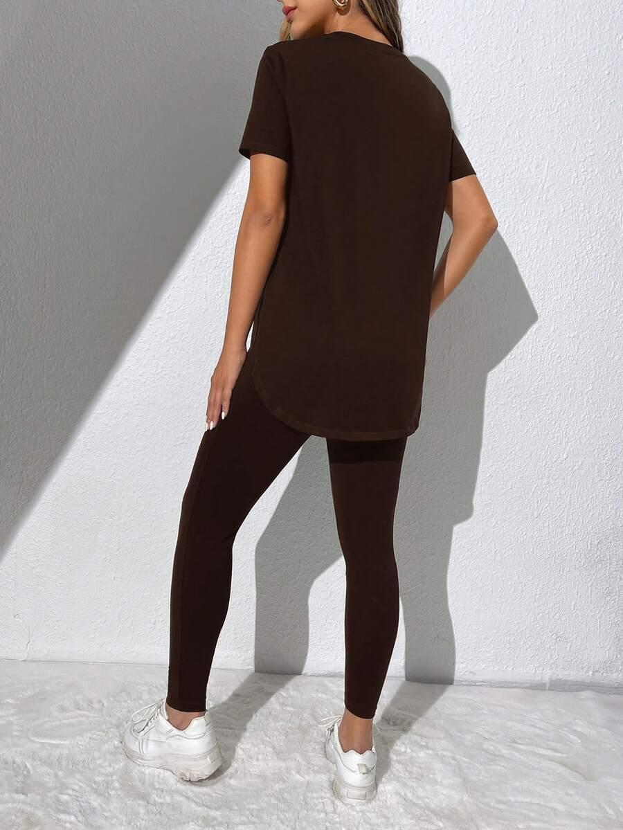 SHEIN BRĄZOWY T-SHIRT CASUAL