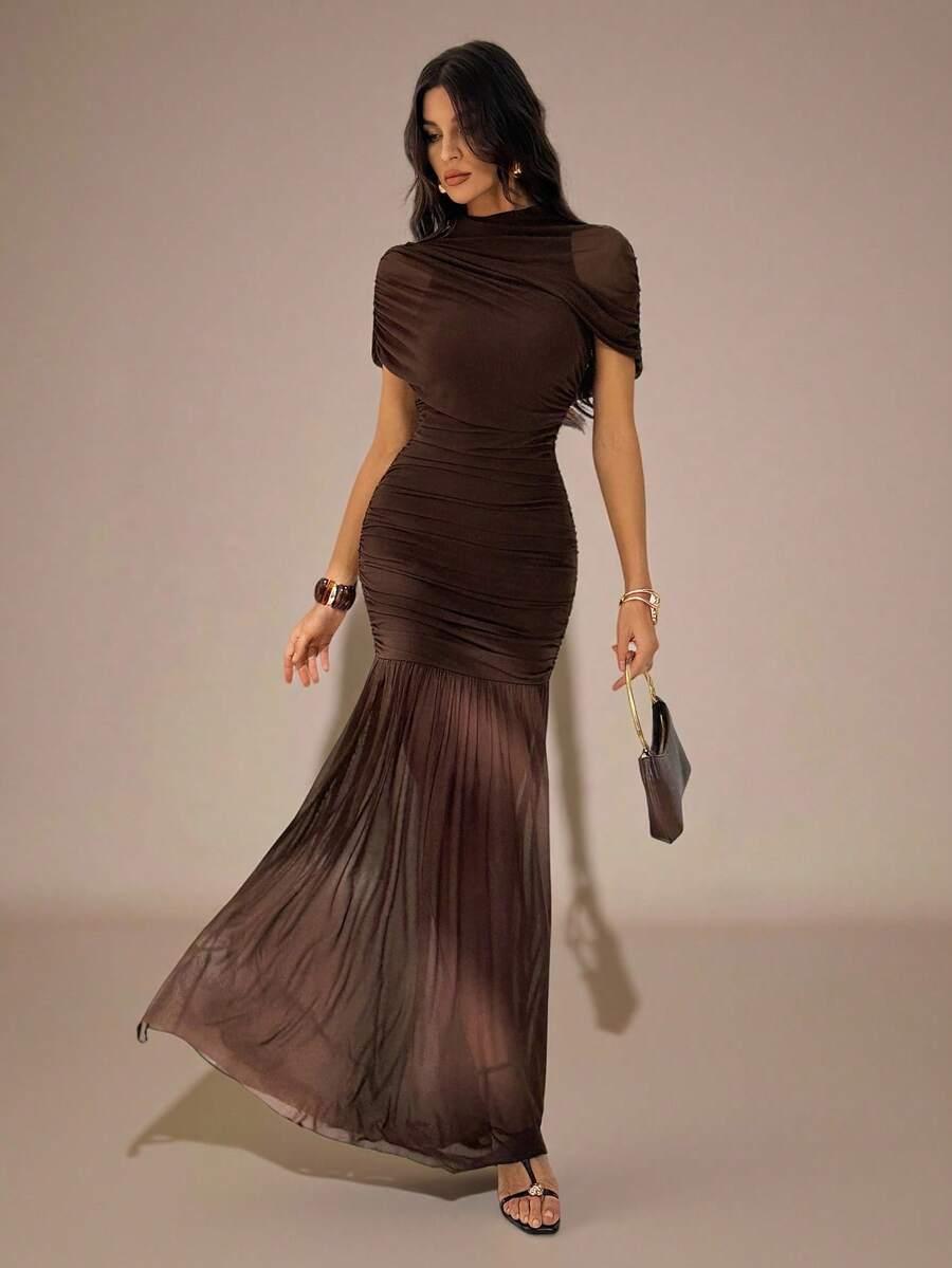 SHEIN BRĄZOWA MAXI SUKIENKA S06__M