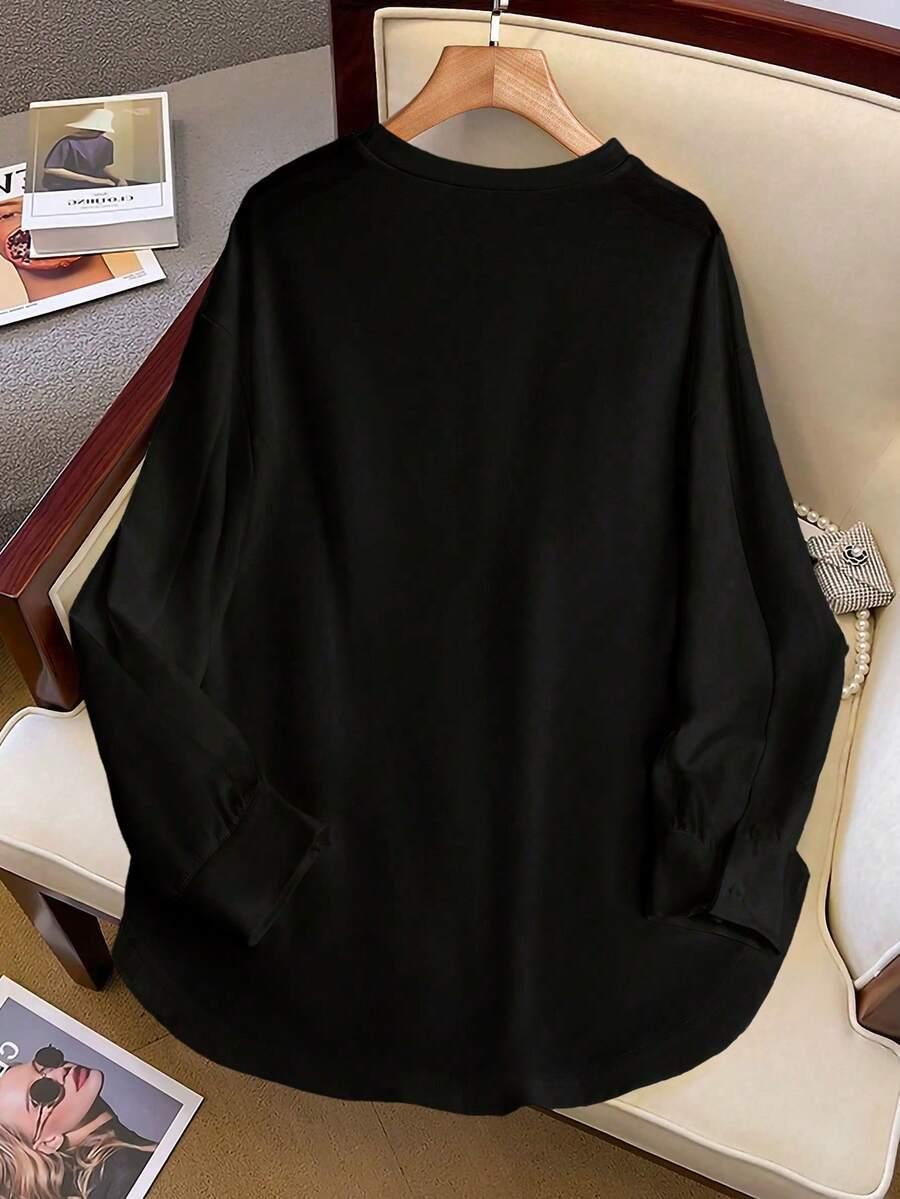 EVERYSSA CZARNA BLUZA OKRĄGŁY DEKOLT S06__L