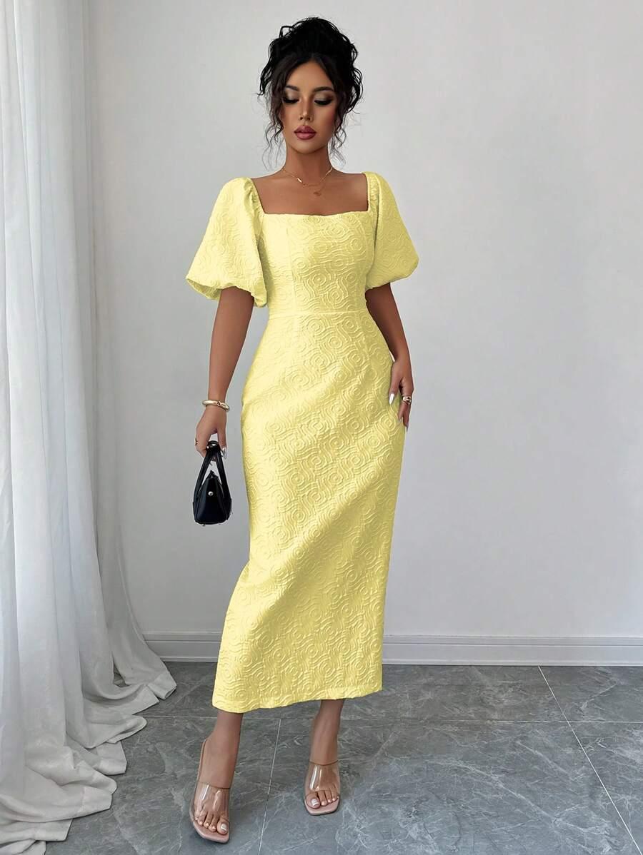 SHEIN ŻÓŁTA MIDI SUKIENKA S06__L