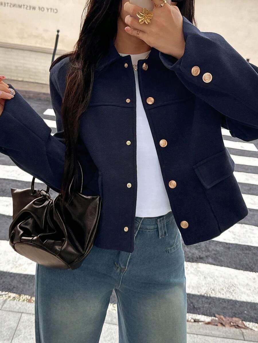 SHEIN GRANATOWA KURTKA GUZIKI W01__M