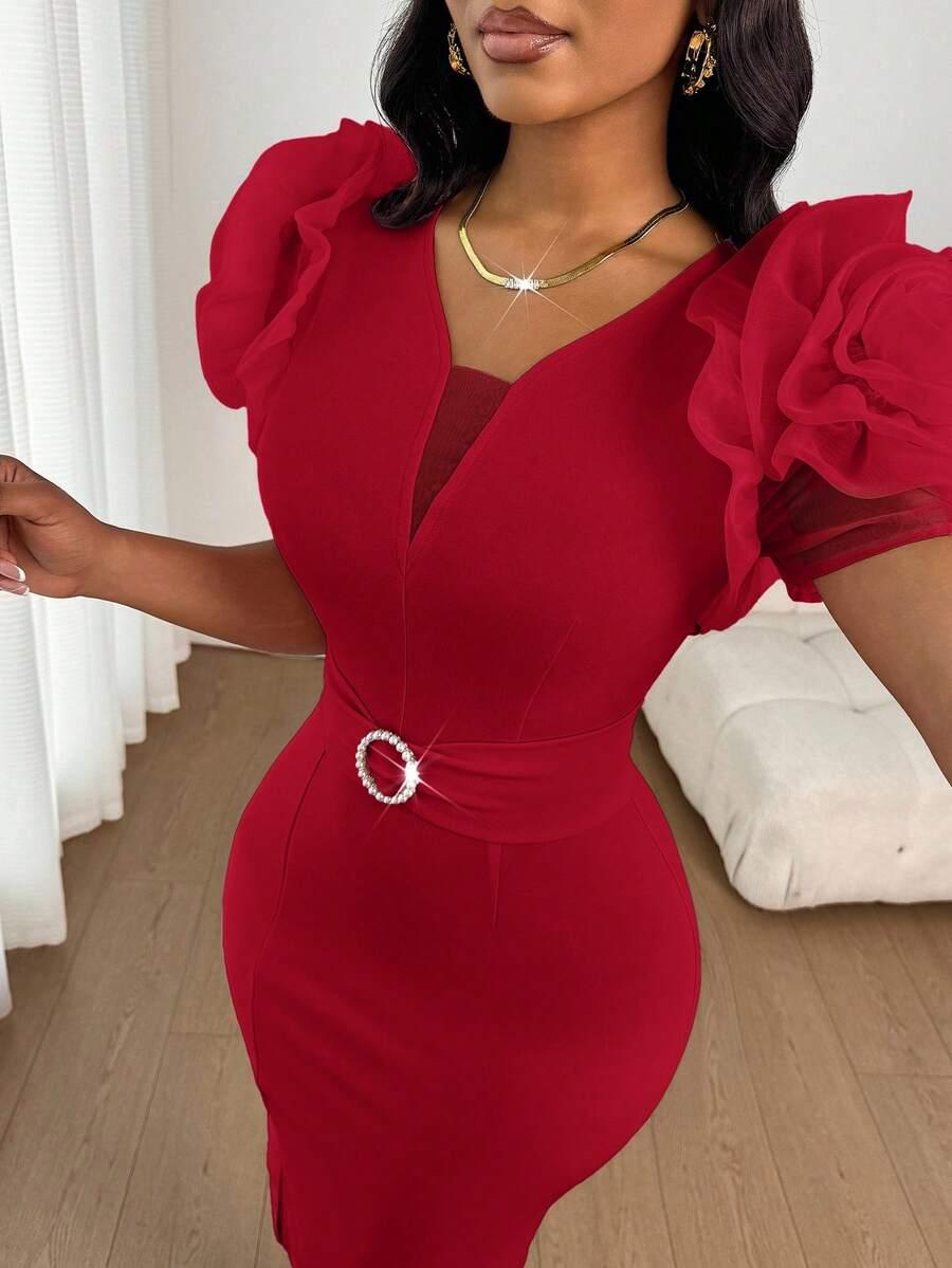 SHEIN CZERWONA SUKIENKA KRÓTKI RĘKAW S06__S
