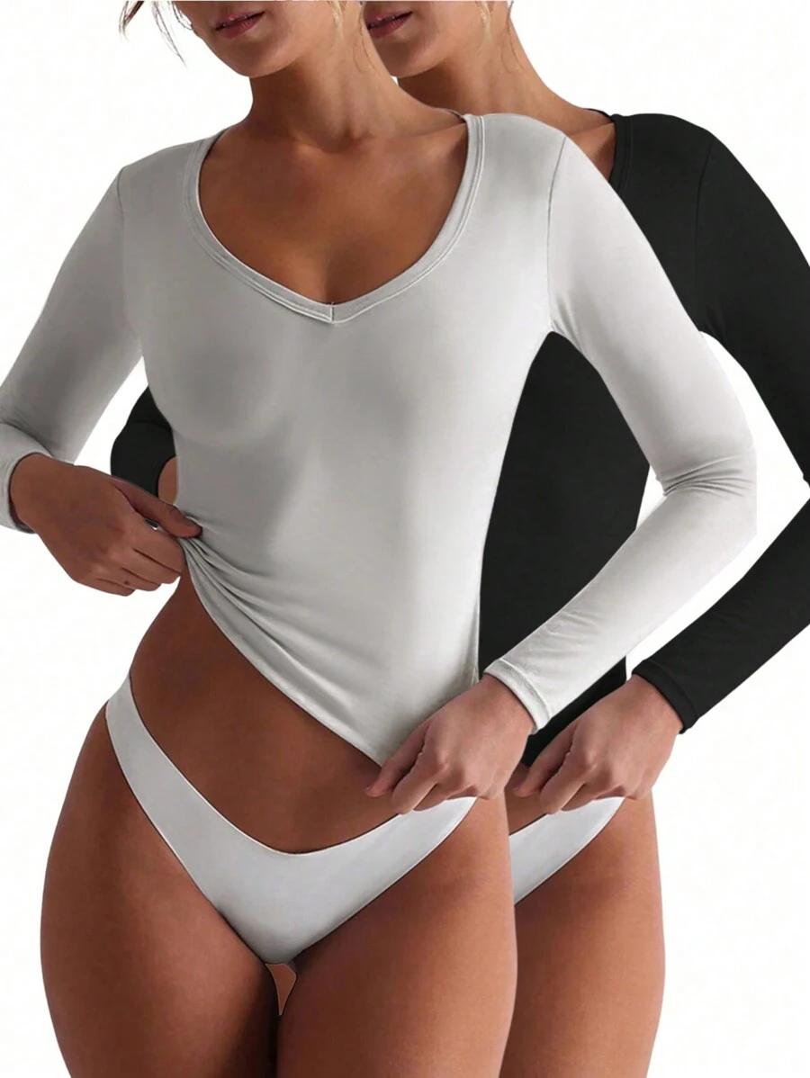 SHEIN BLUZKA Z DŁUGIM RĘKAWEM 2-PACK S06__XS