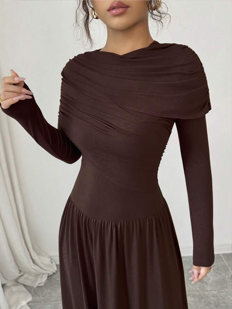 SHEIN ROZKLOSZOWANA MAXI SUKIENKA DŁUGI RĘKAW S06__S