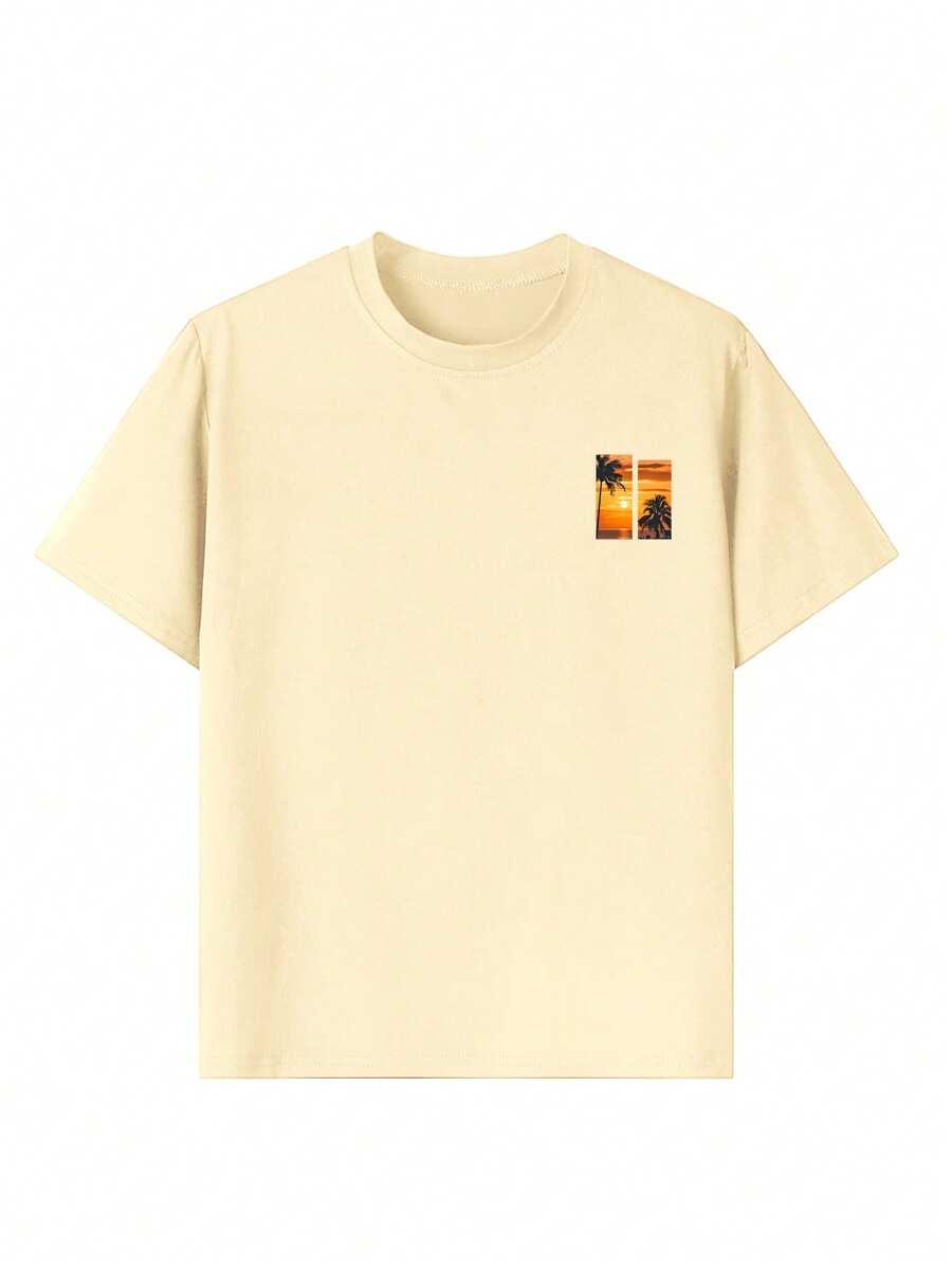 SHEIN BEŻOWY T-SHIRT PRINT S06__160-166CM