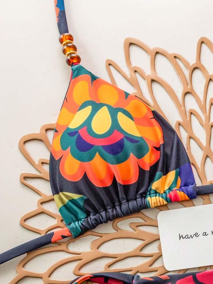SHEIN WIĄZANY DWUCZĘŚCIOWY STRÓJ KĄPIELOWY PRINT S09__M