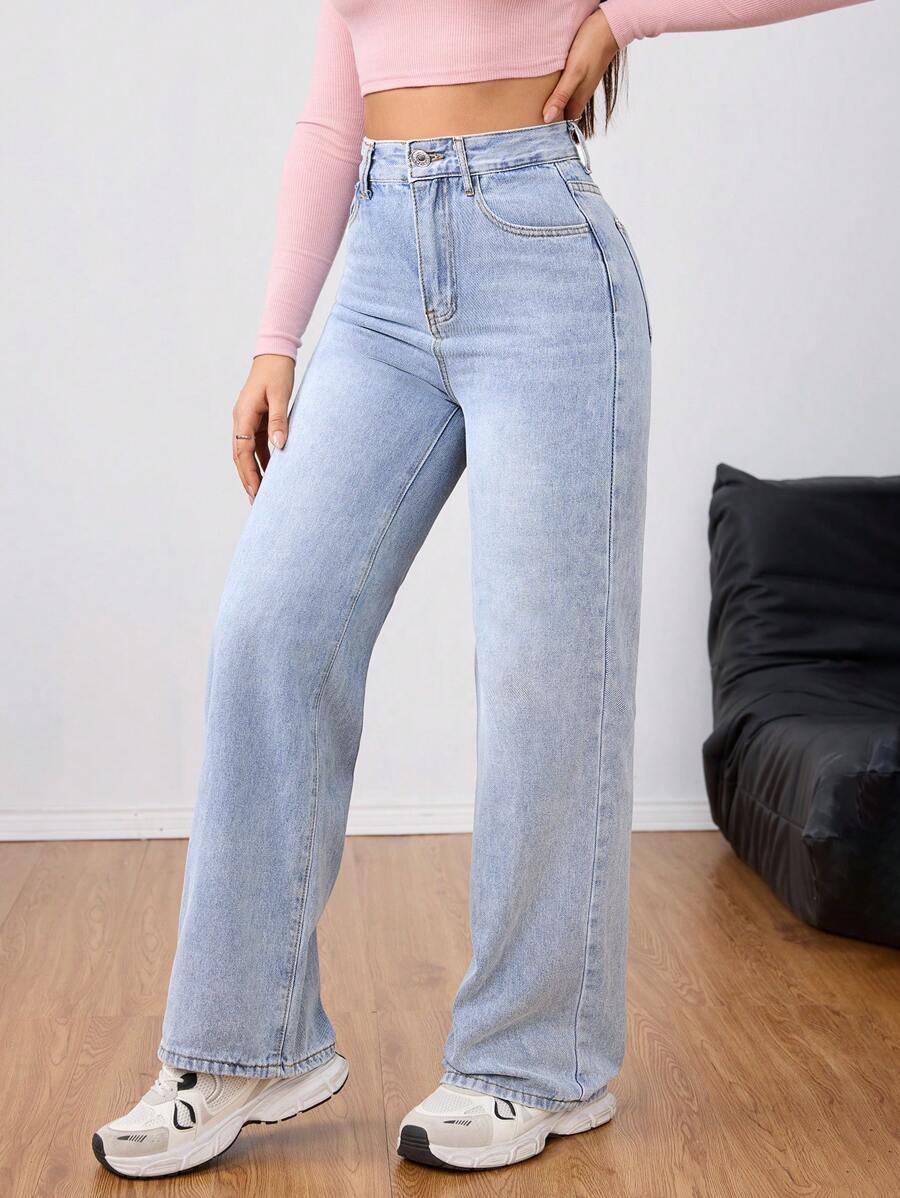 SHEIN NIEBIESKIE SPODNIE JEANS SZEROKA NOGAWKA PK01__M