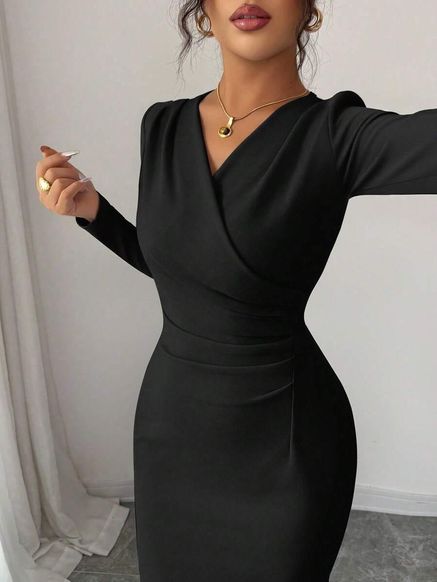 SHEIN CZARNA MIDI SUKIENKA S06__S
