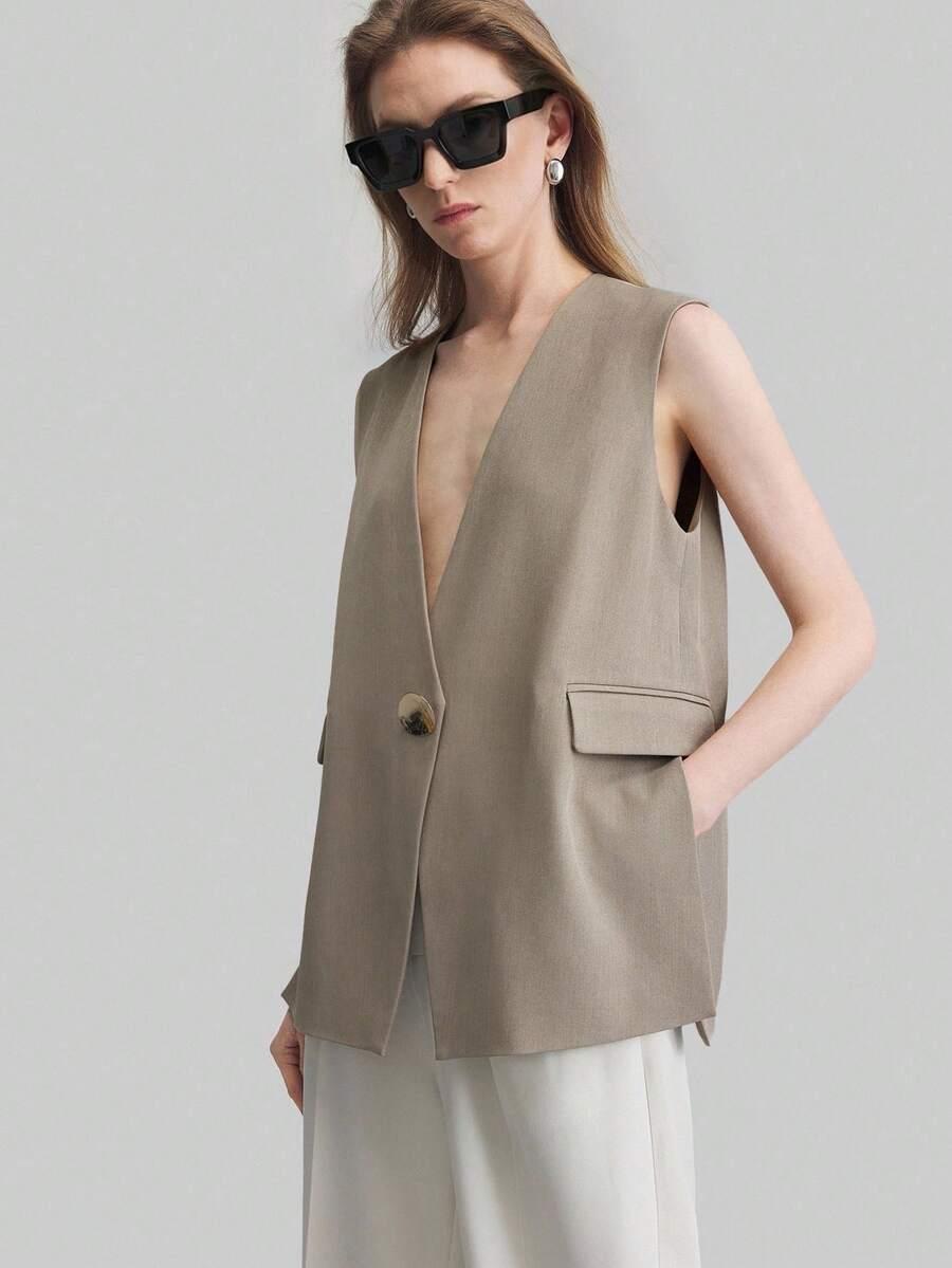 SHEIN BEŻOWA KAMIZELKA GUZIK S06__S