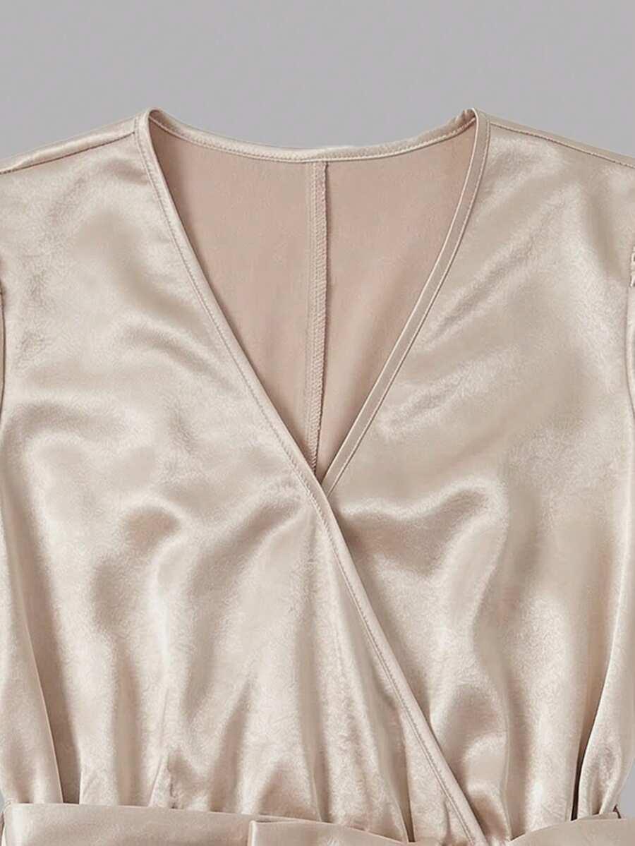 SHEIN BEŻOWA SATYNOWA SUKIENKA S09__S