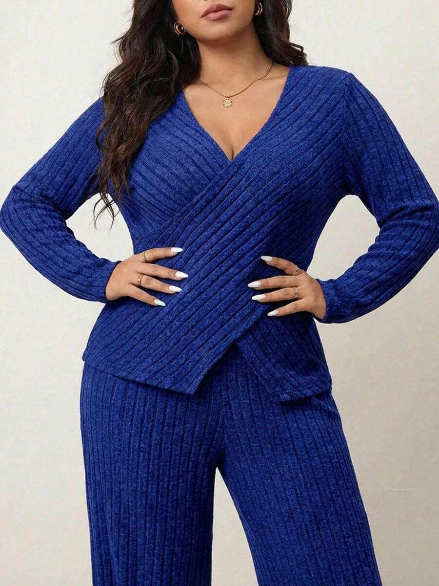 EURMUSE GRANATOWY KOMPLET SWETER SPODNIE DZIANINA S06__XXL
