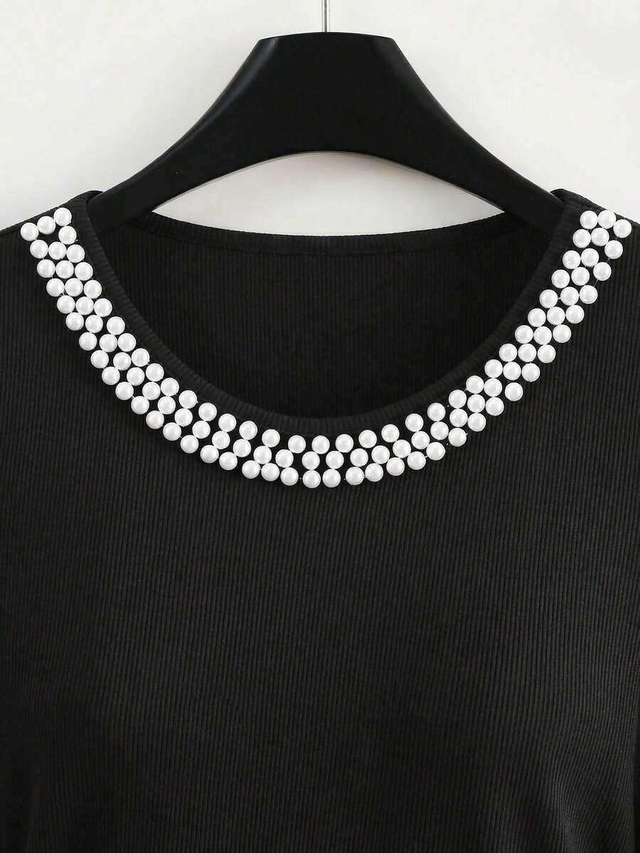 SHEIN CZARNA BLUZKA ZDOBIENIE S06__L