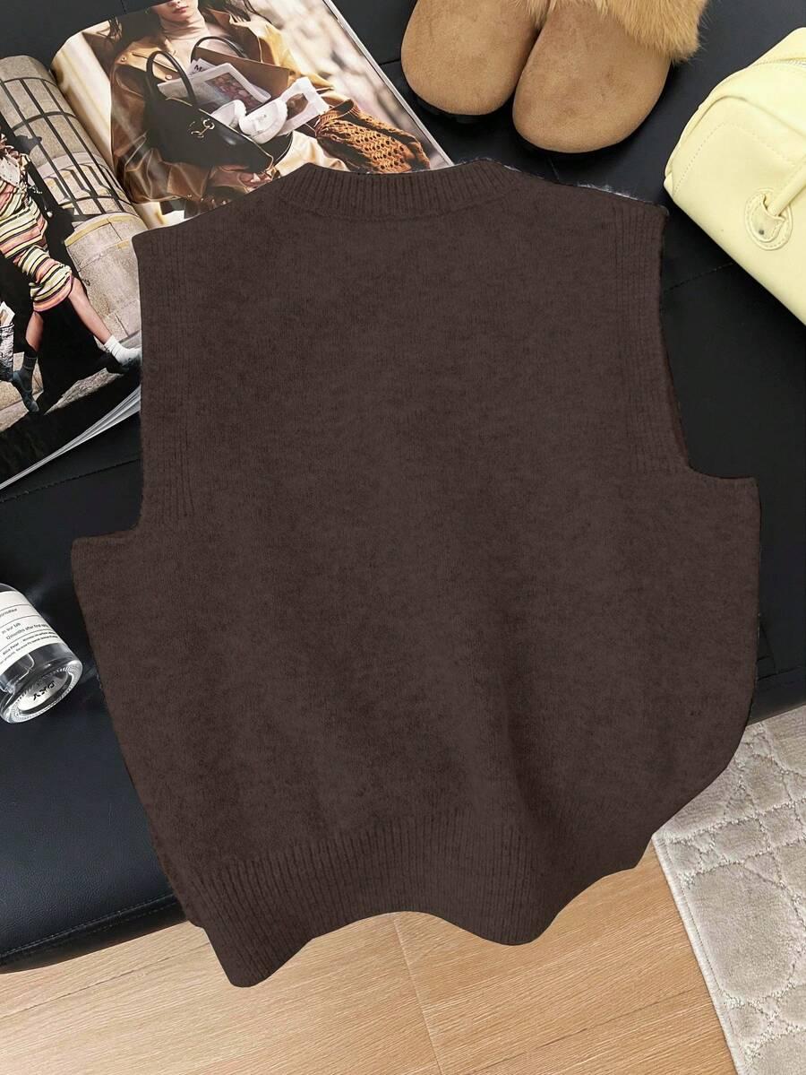 SHEIN BRĄZOWA DZIANINOWA KAMIZELKA S06__L