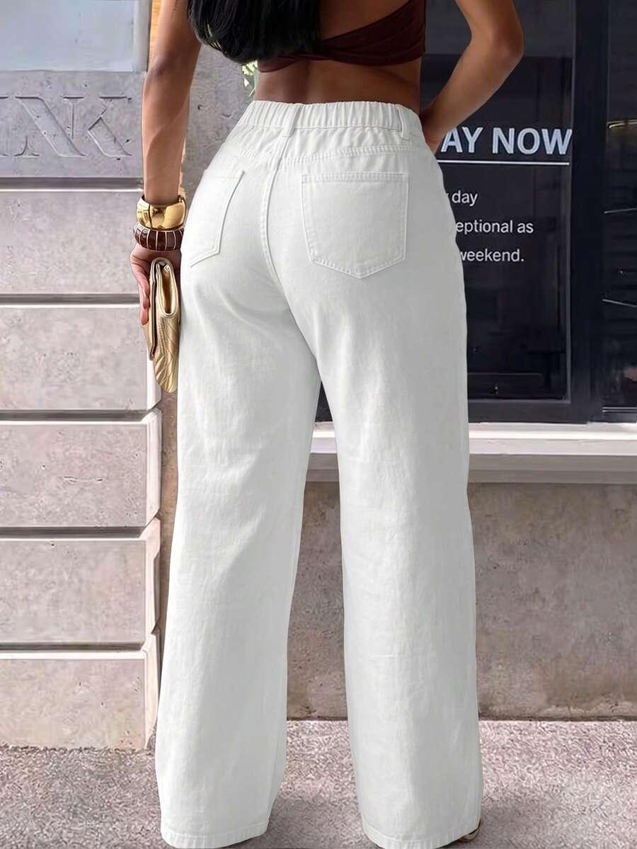 SHEIN BIAŁE PROSTE SPODNIE JEANS PK01__50