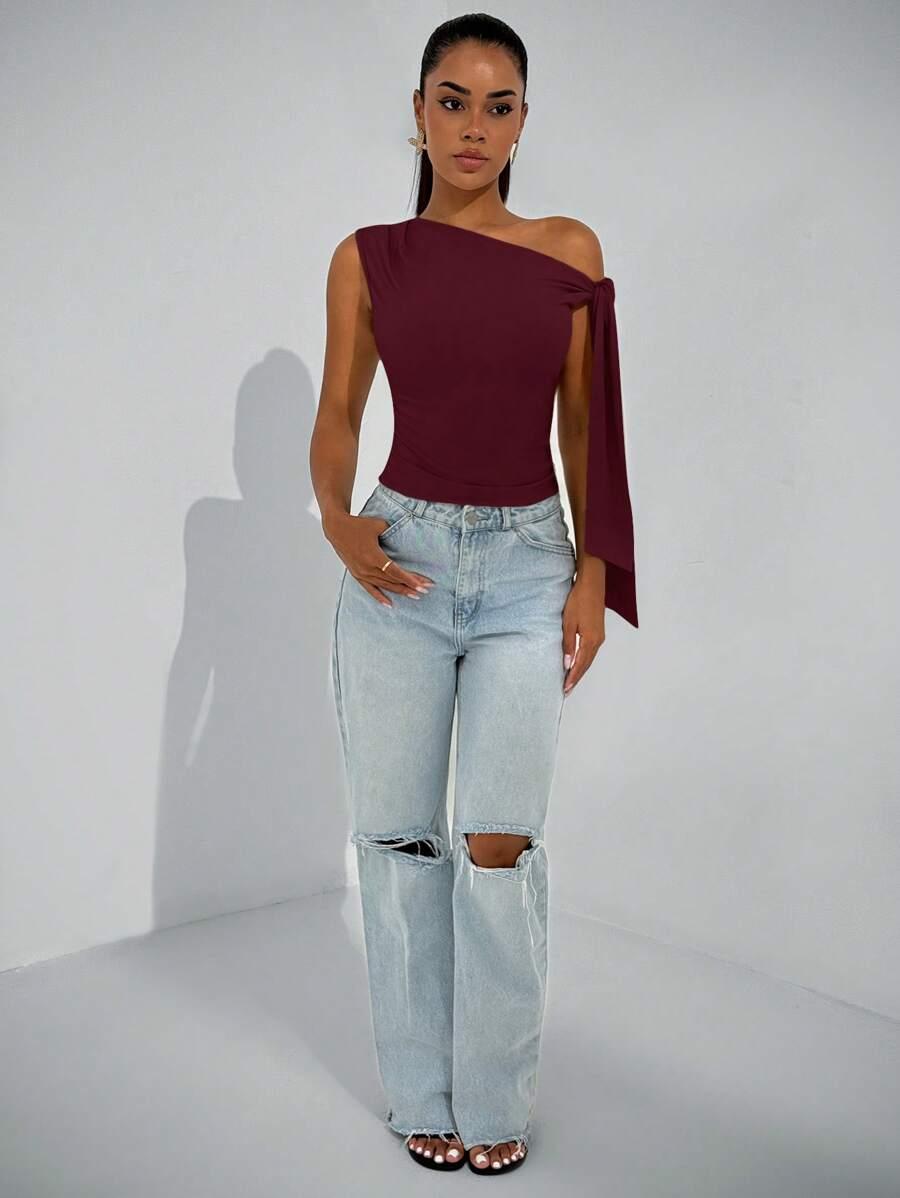 SHEIN ASYMETRYCZNA BLUZKA WIĄZANIE S06__S