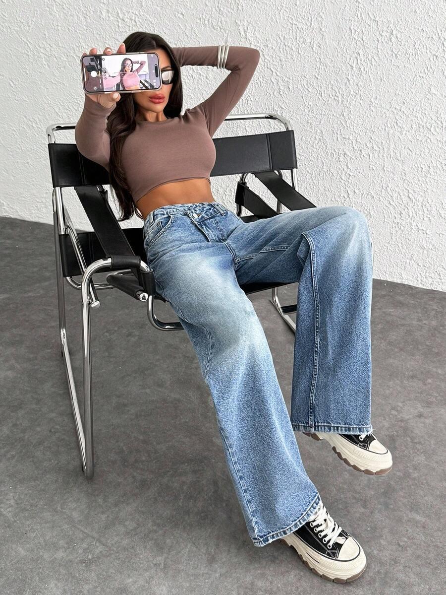 SHEIN NIEBIESKIE SPODNIE JEANS SZEROKA NOGAWKA S06__XS