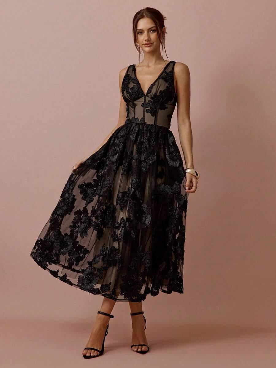 SHEIN ROZKLOSZOWANA SUKIENKA V NECK S06__M