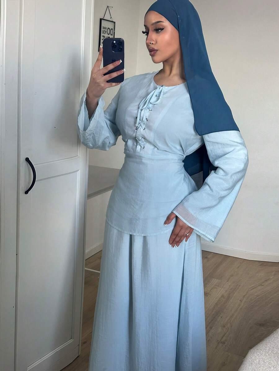 SOLAVON NIEBIESKI KOMPLET BLUZKA SPÓDNICA S06__S