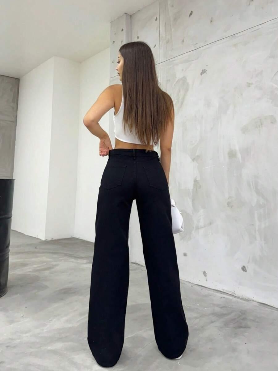 SHEIN CZARNE SPODNIE JEANS WYSOKI STAN S06__M