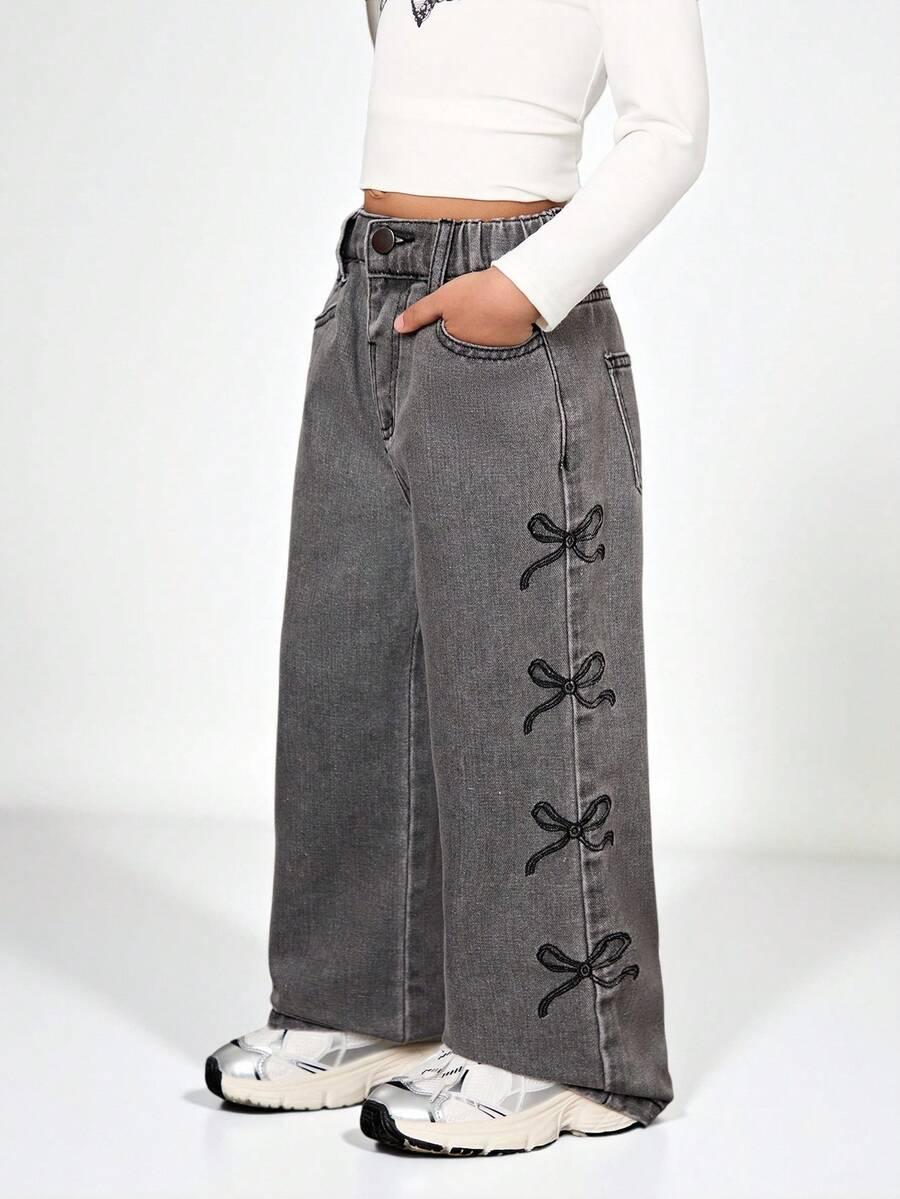 SHEIN JEANSOWE SPODNIE HAFT KOKARDY S06__98-104